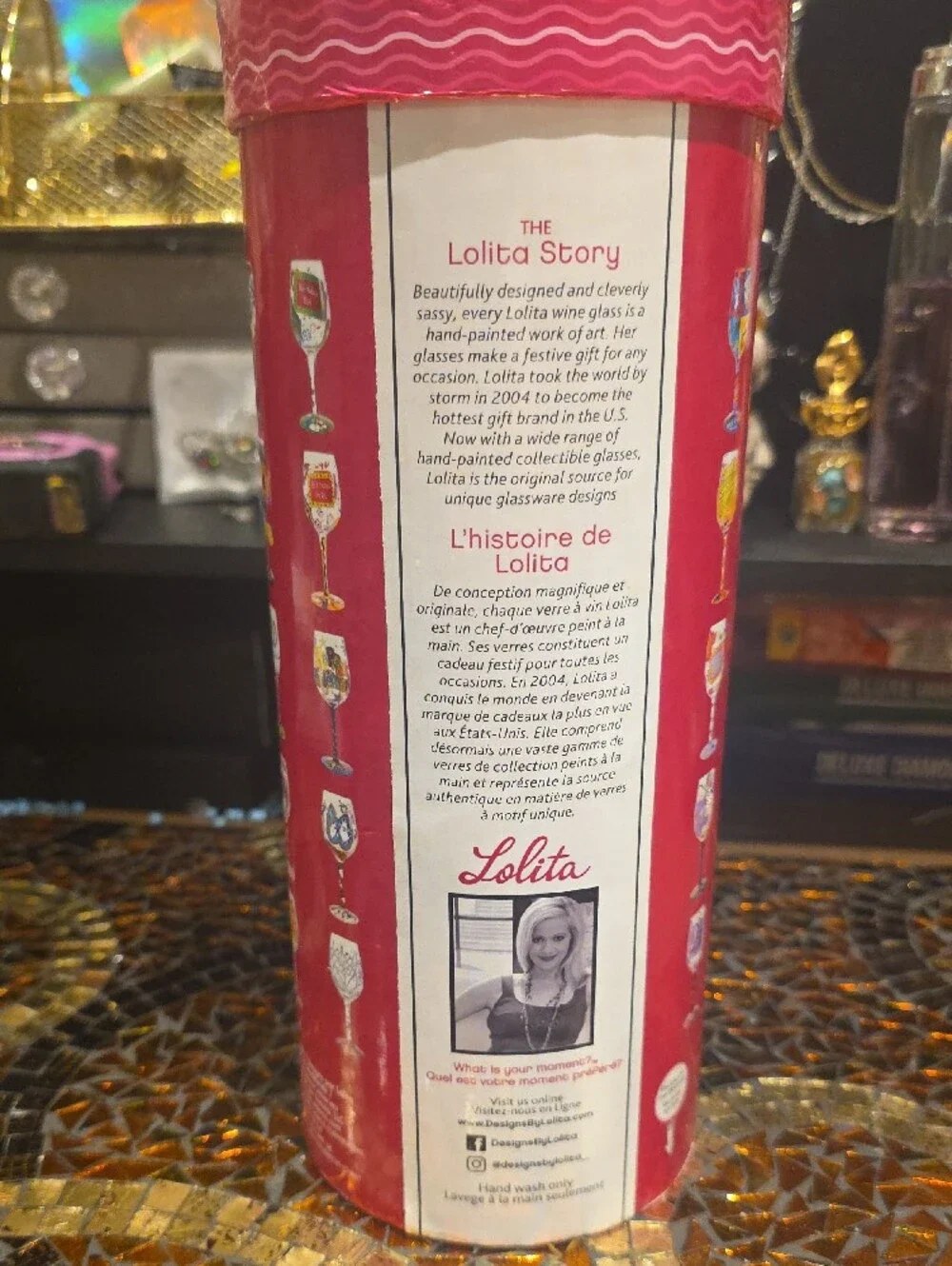 Lolita Pink and Gold 'Love My Wine' 50th Anniversary Decorative Wine Glass
